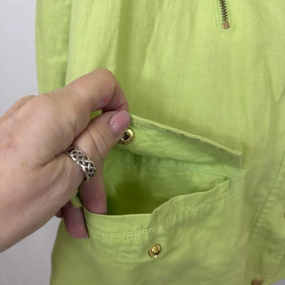 Chico’s Women’s Lime Green Lightweight Snap Closure Jacket XL Gold Tone Accents